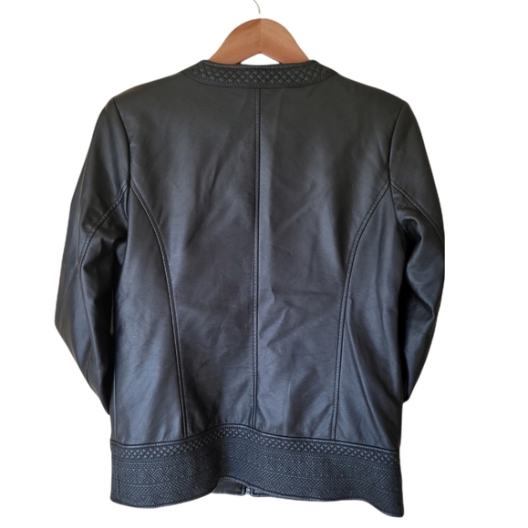 Denim & Company faux leather Embroidered front‎ zip lined jacket - Picture 12 of 16